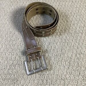 Womens Brown Faux‎ Leather Studded Belt Silver Buckle Medium 41"